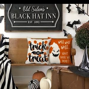 Set of 4 Vintage Halloween pumpkin cat 18x18 Pillow Covers.Message me ur…